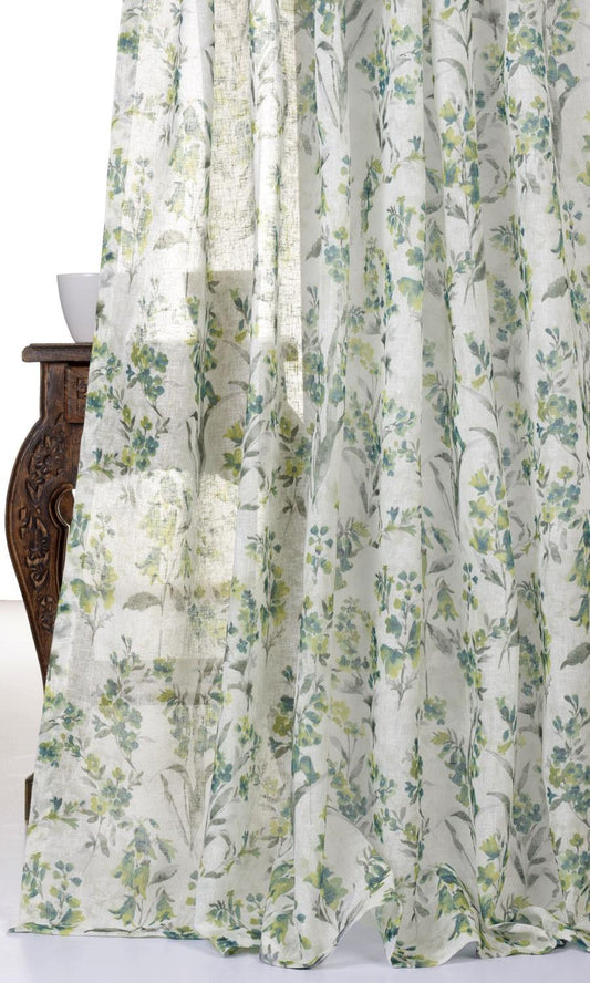 Green/ blue floral patterned sheer curtains at affordable prices