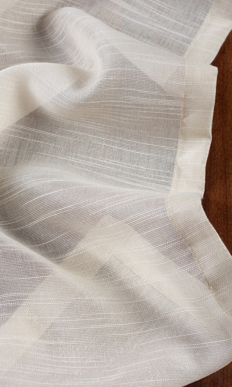 Textured Sheer Fabric By the Metre for Curtains & Drapes (Pale Beige/ Warm Ivory)