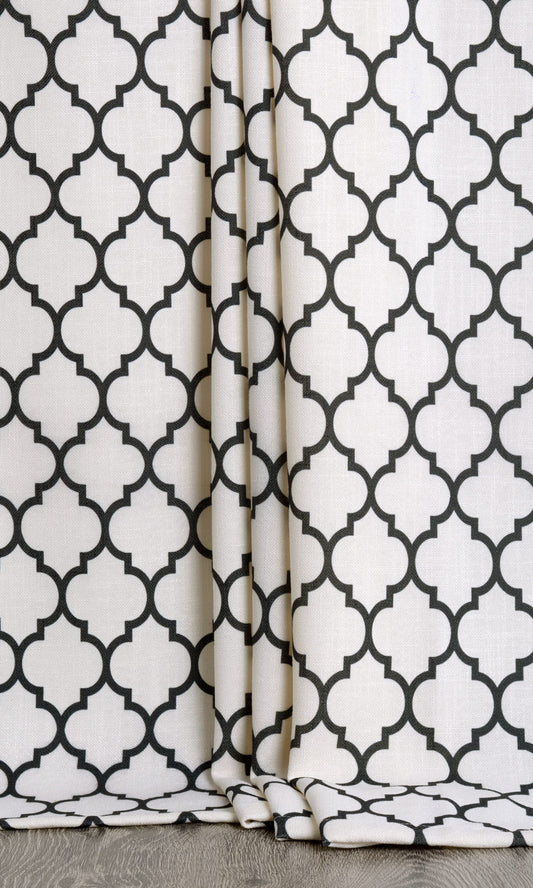 Moroccan Tile Patterned Curtains White