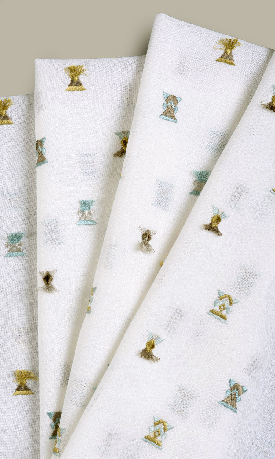 Semi Sheer Home Textile Fabric Material Sample (Teal/ Yellow/ White)