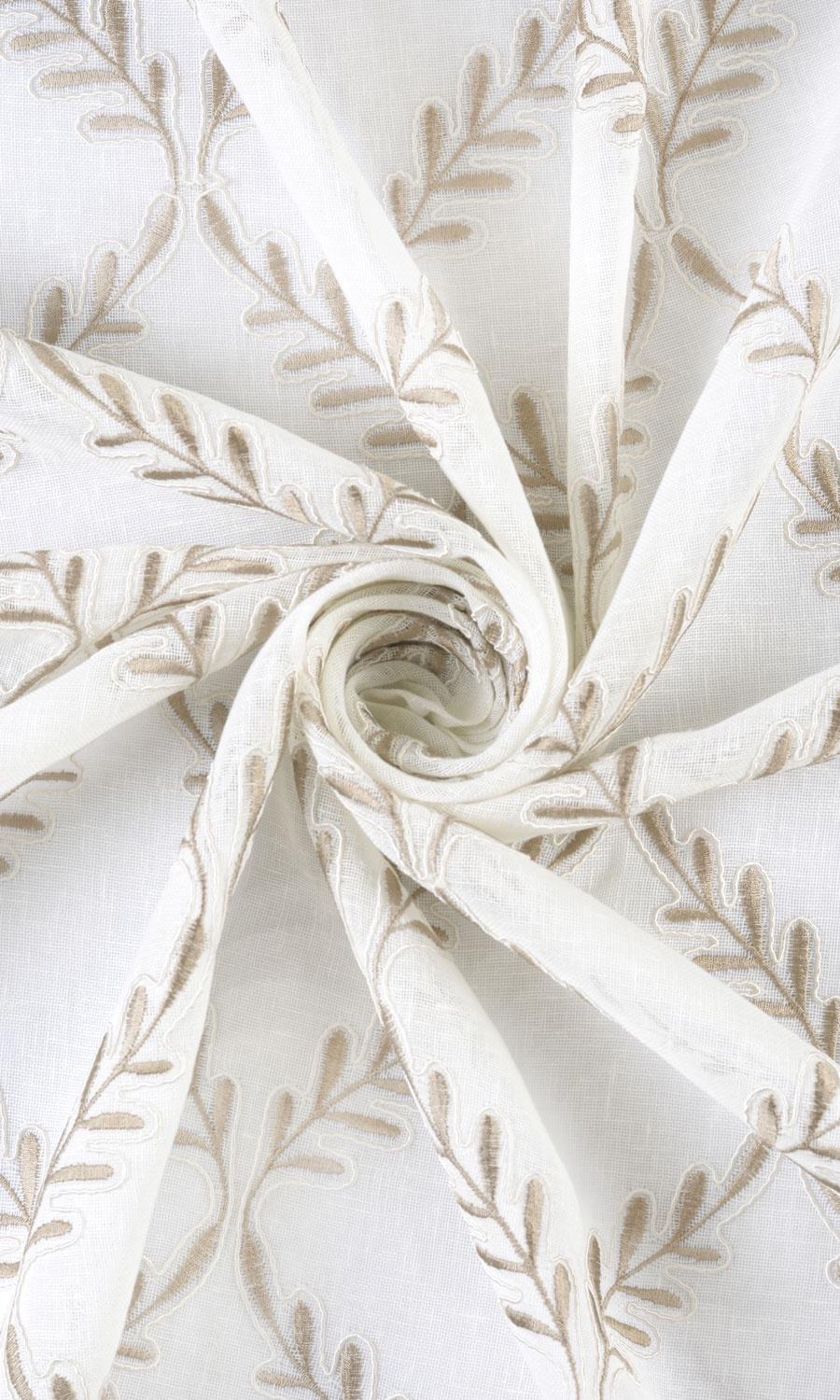 Sheer Floral Embroidered Fabric Material By the Metre (White/ Brown)