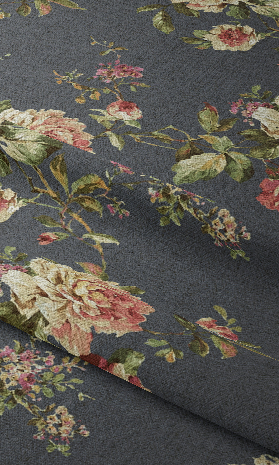 Floral Free Fabric Material Sample (Navy Blue-Grey/ Green/ Pink)