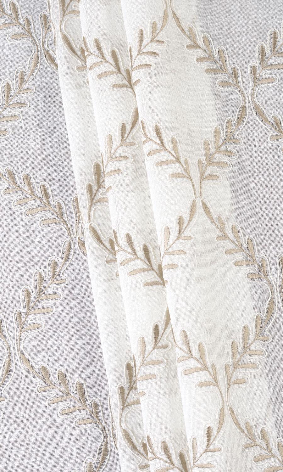 Sheer Floral Embroidered Home Textile Fabric Material By the Metre (White/ Brown)