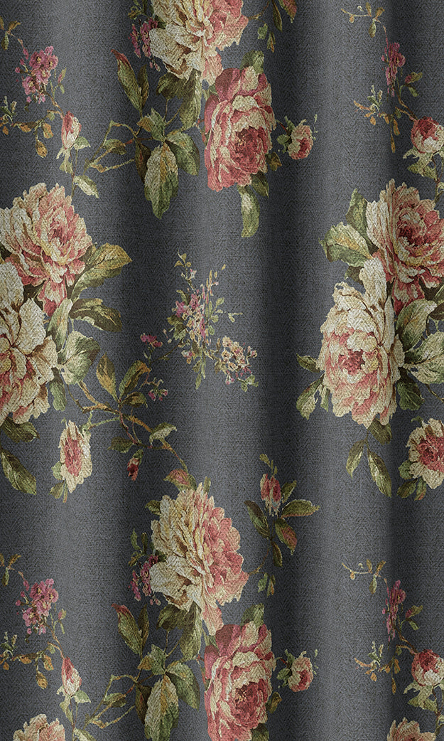 Floral Home Textile Fabric Material Sample (Navy Blue-Grey/ Green/ Pink)