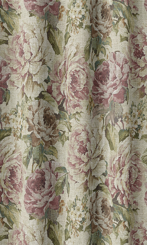 Floral Home Textile Fabric Material Sample (Ivory/ Green/ Pink)
