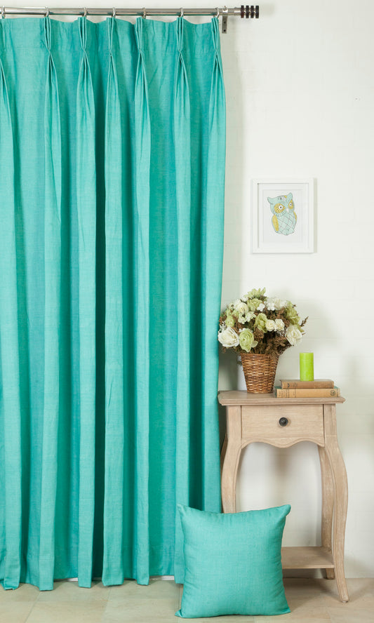 Plain Cotton Curtain Panels (Blue)