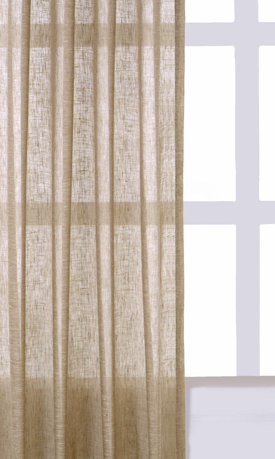 Linen Sheer Fabric By the Metre for Curtains & Drapes (Beige/ Brown/ Umber)