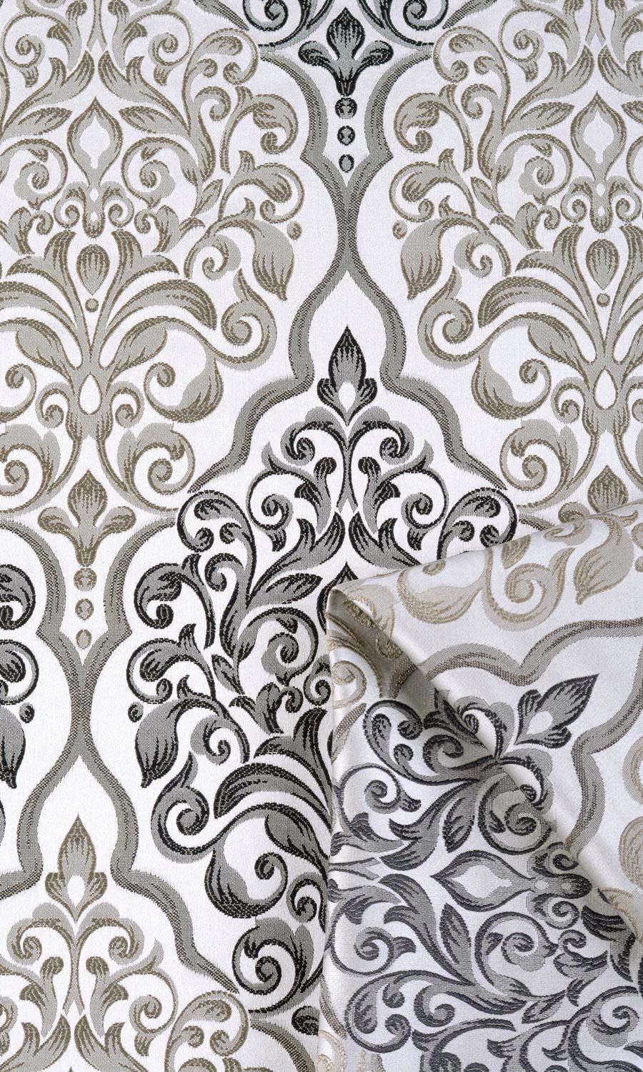 Damask Window Treatments Fabric Sample (Beige/ Black)