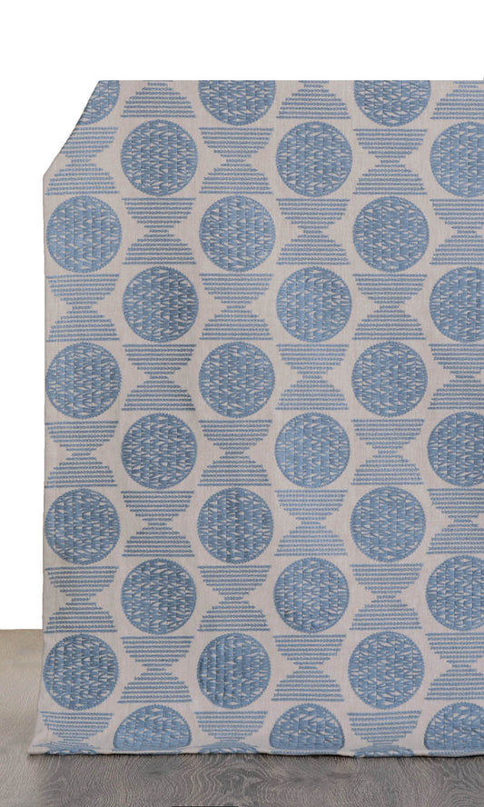 Embroidered Cotton Drapes (Beige/ Steel Blue)