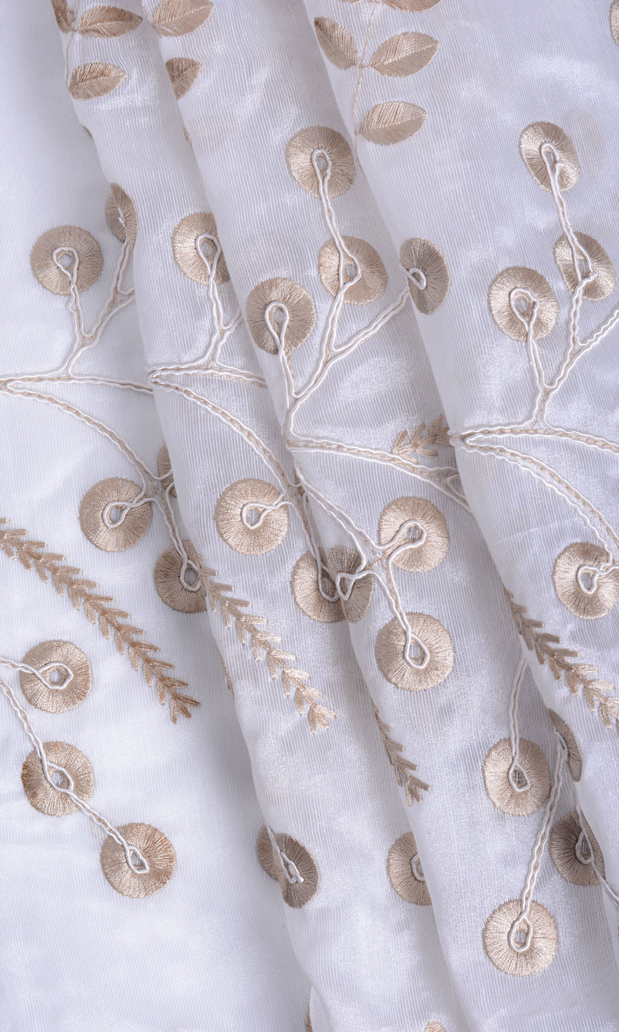 Nature Inspired Sheer Home Textile Fabric Material Sample (White/ Golden Beige)