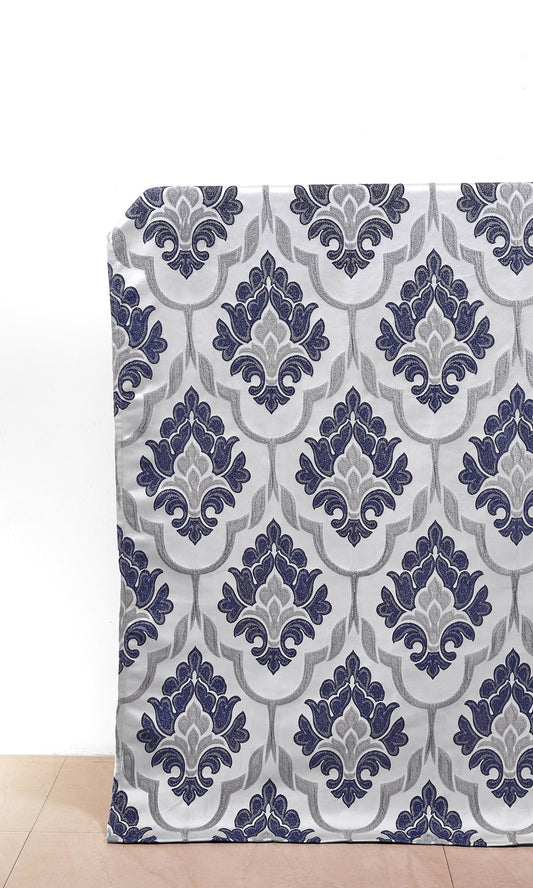 Navy Blue And Grey Self-Patterned Damask Custom Curtains