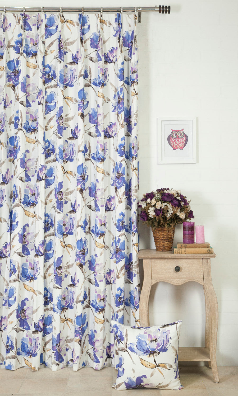 Floral Cotton Home Décor Fabric Sample (Purple/ Blue)