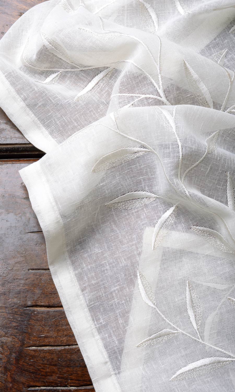 Sheer Floral Embroidery Window Treatments Fabric By the Metre (White/ Cream)