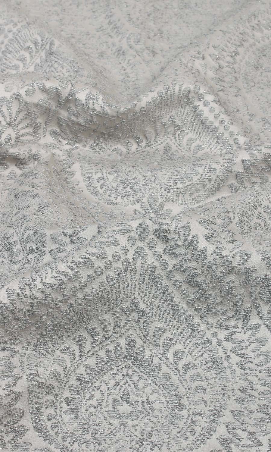 Textured Floral Free Fabric Material Sample (Silver Grey)