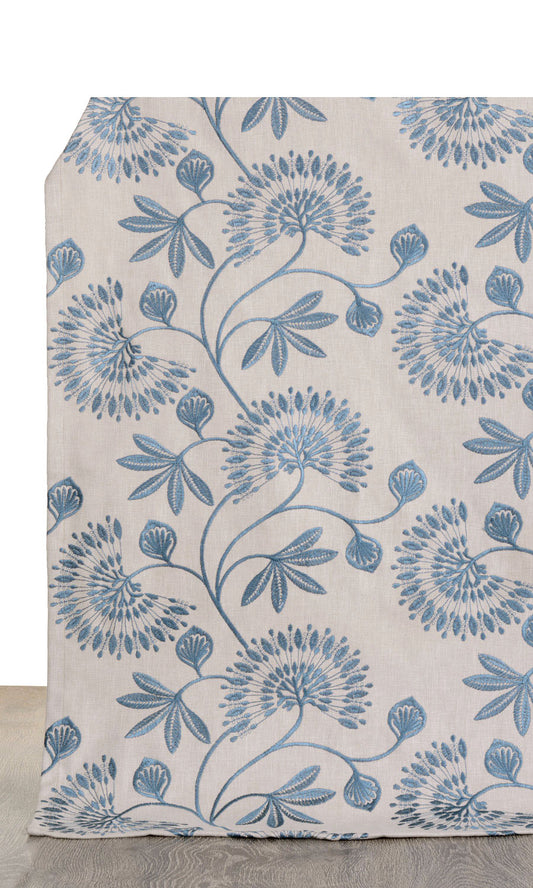 Vine Embroidered Drapes (Pale Beige/ Ocean Blue)