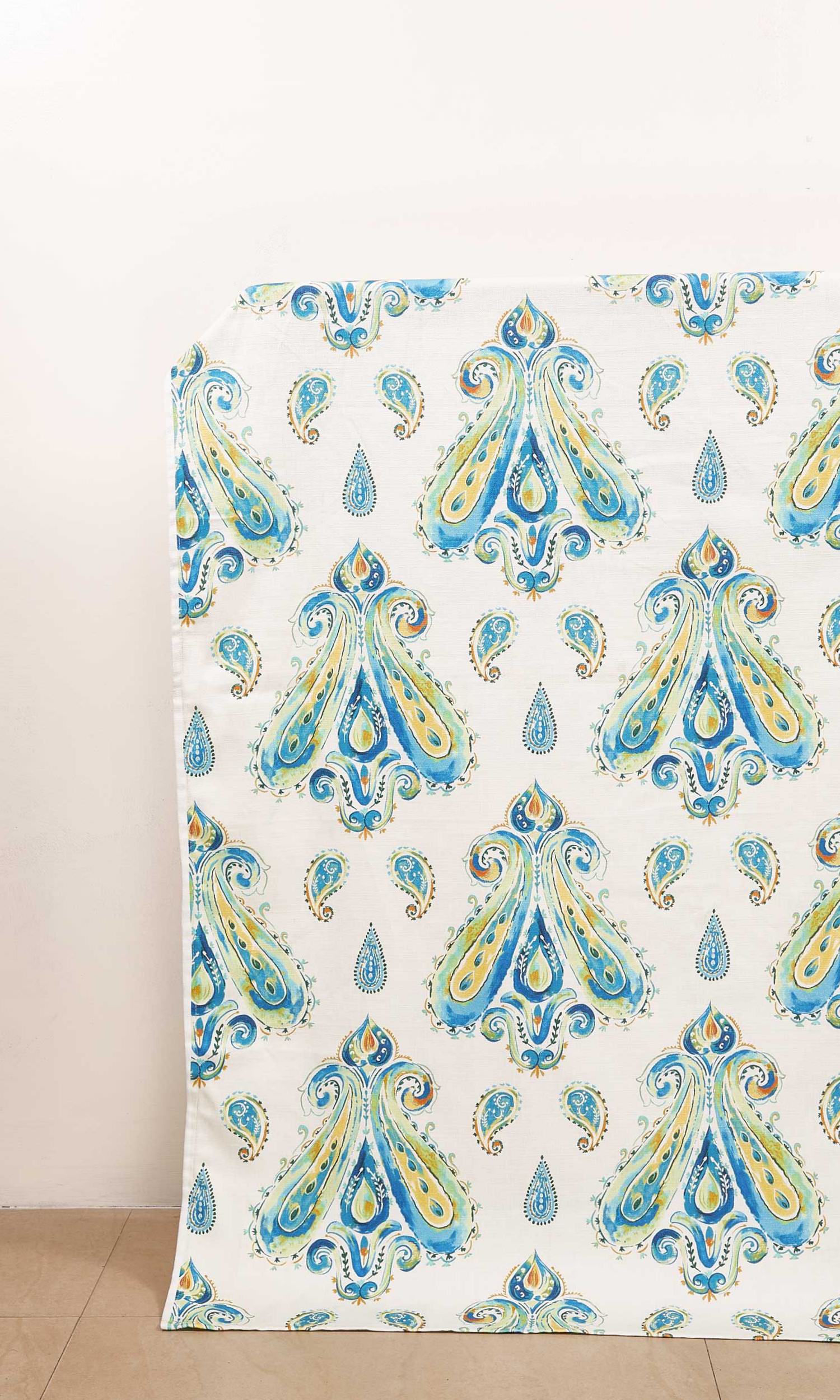 Paisley Print Window Treatments Fabric Sample (Green/ Blue)