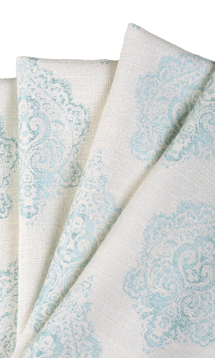 Damask Poly-Cotton Home Textile Fabric Material Sample (White/ Blue)