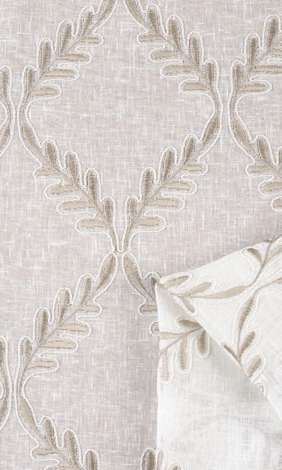 Sheer Floral Embroidered Window Treatments Fabric By the Metre (White/ Brown)