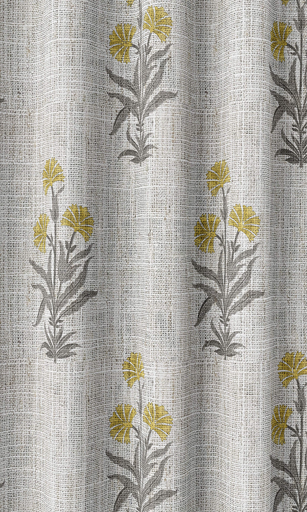 Modern Floral Home Textile Fabric Material Sample (White/ Yellow/ Grey)