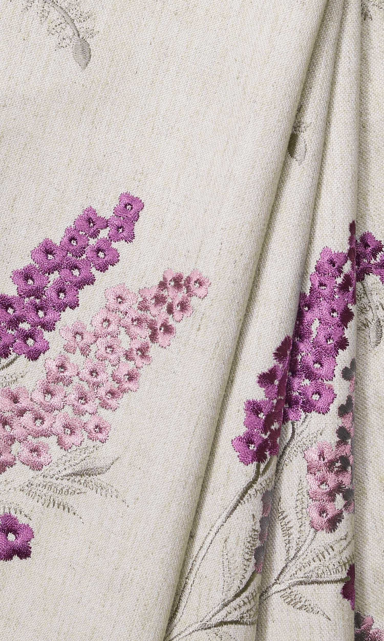 Floral Window Treatments Fabric By the Metre (Beige/ Purple/ Lilac)