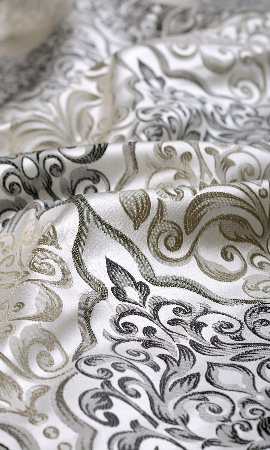 Damask Fabric Sample for Curtains & Drapes (Beige/ Black)