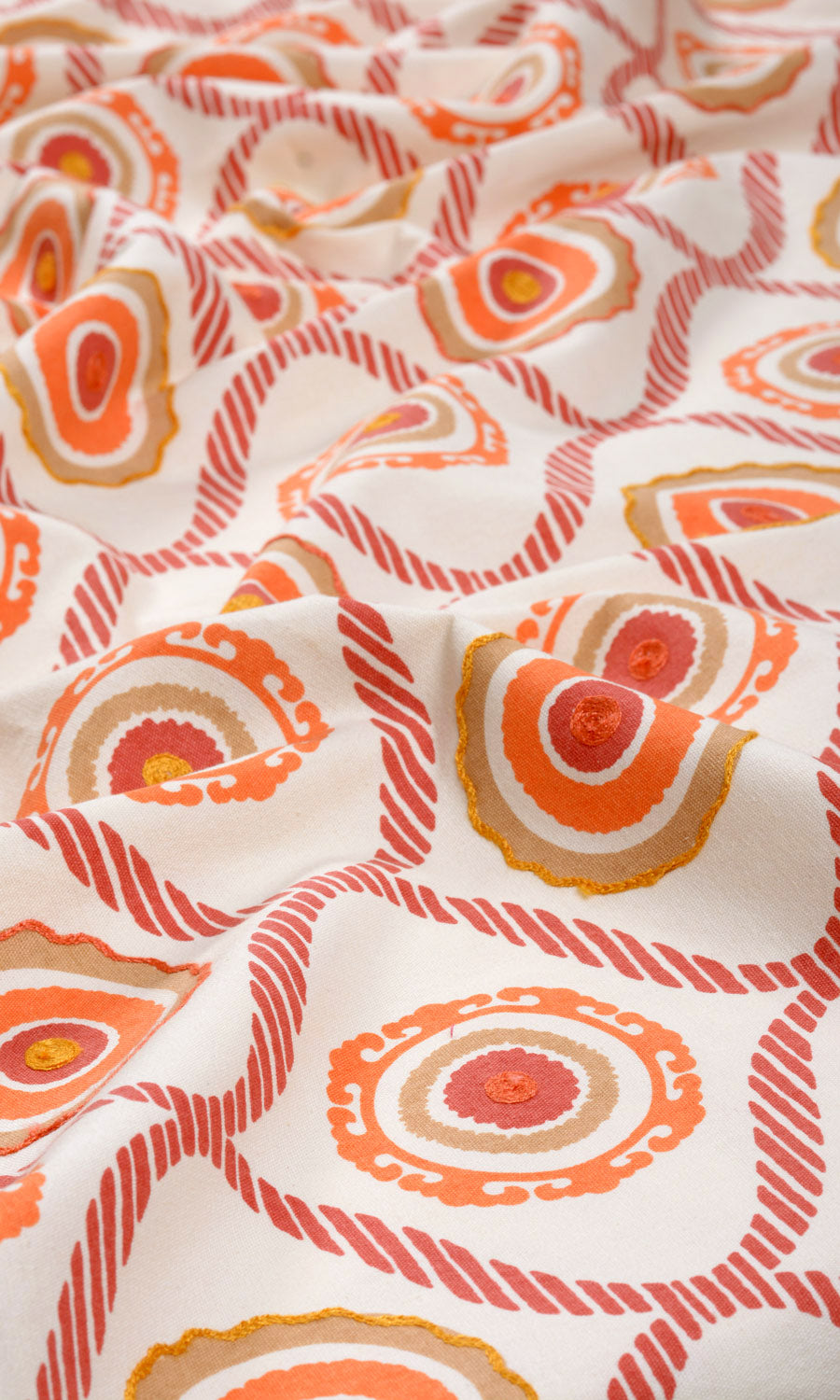 Printed Cotton Drapes (Red/ Orange/ White) Extra Long Short Wide