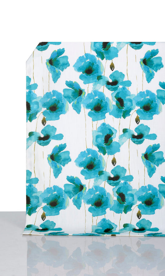 Floral Printed Home Decor Curtains (Blue)