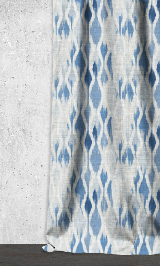 Ikat-Style Drapes (Eggshell White/ Blue)