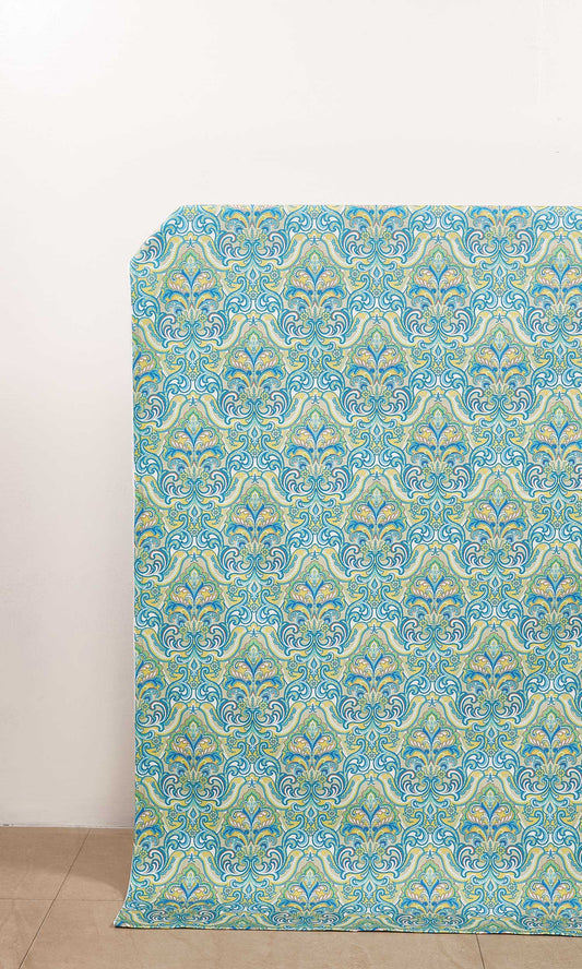 Fleur De Lis Print Drapes (Green/ Blue)