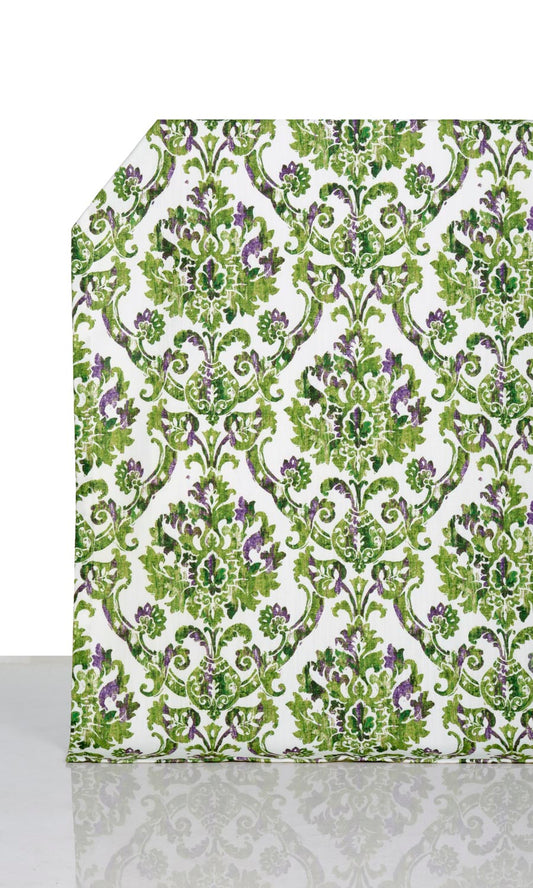Cotton Printed Custom Drapery For Living Room (Green / Purple)