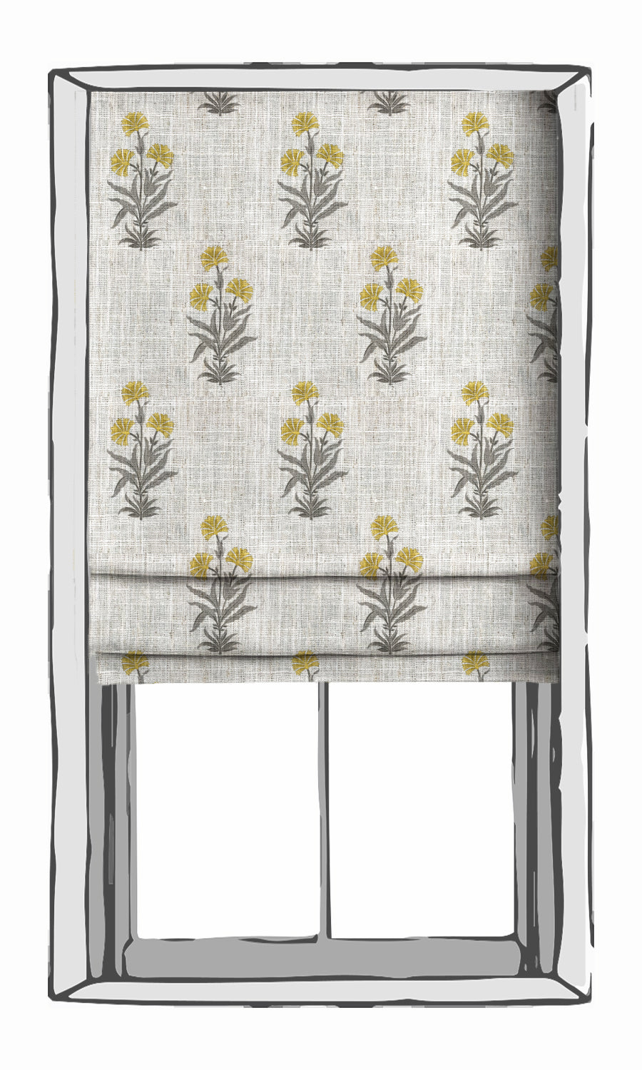 Modern Floral Window Treatments Fabric Sample (White/ Yellow/ Grey)