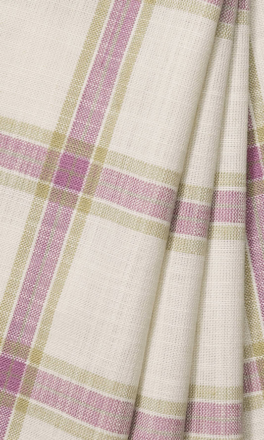 Check Cotton-Linen Drapes (White/ Pink/ Green)