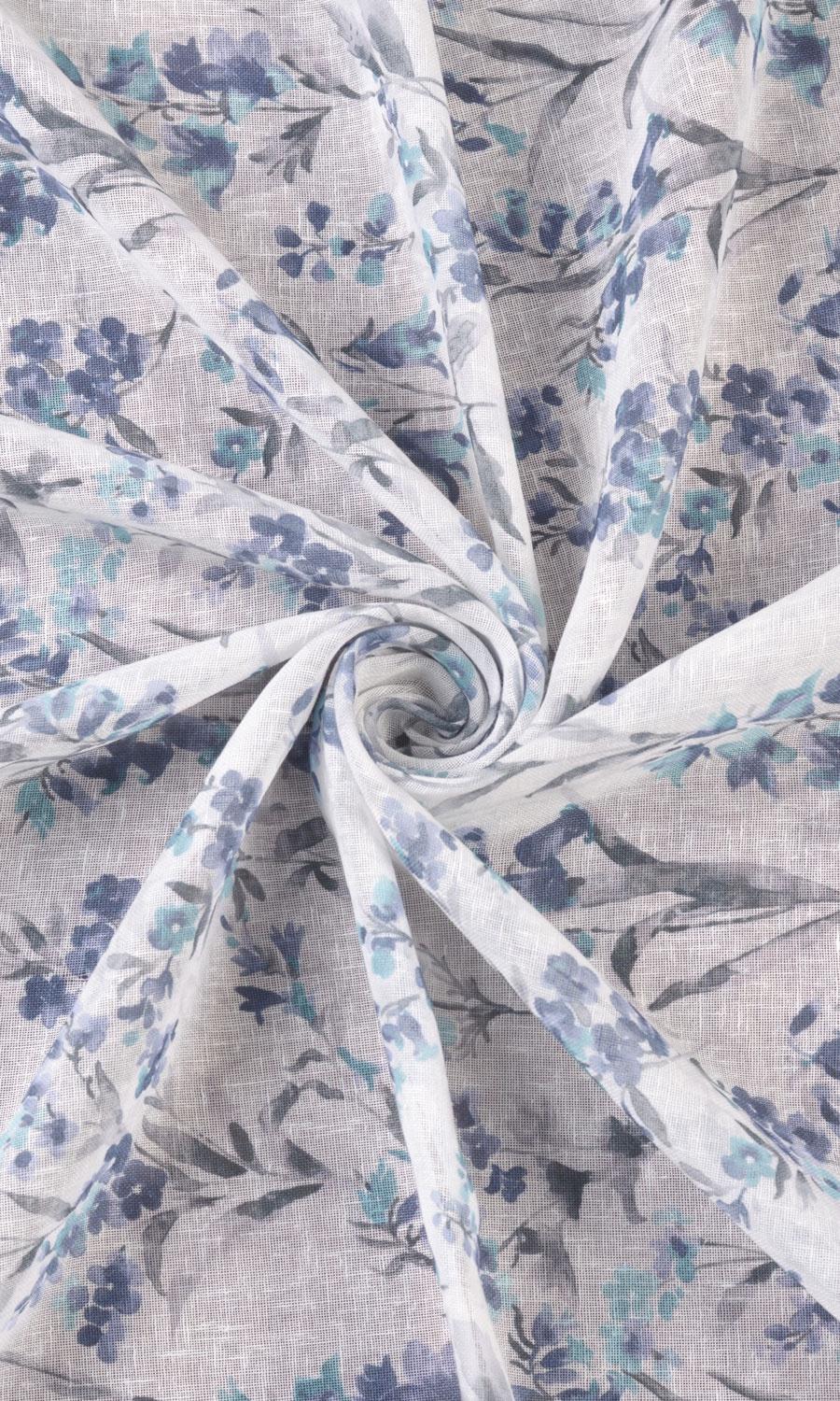 Sheer Floral Print Home Textile Fabric Material By the Metre (Blue/ Grey)