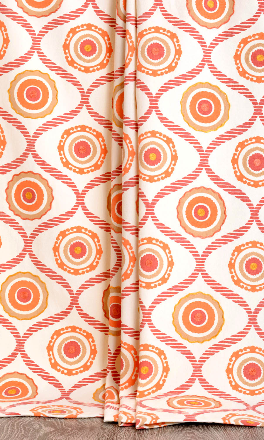 Printed Cotton Made-to-Measure Curtains (Red/ Orange/ White)