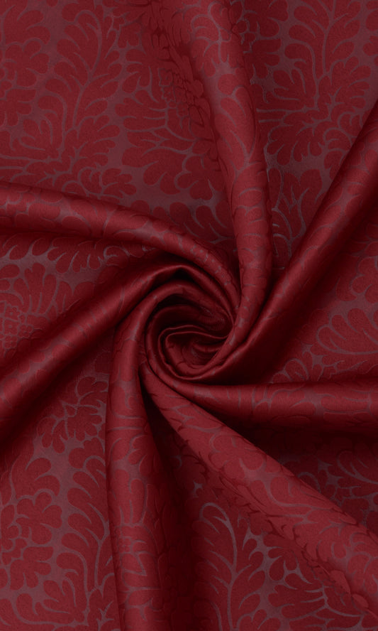 Floral Textured Maroon Red Room Darkening Blackout Curtains