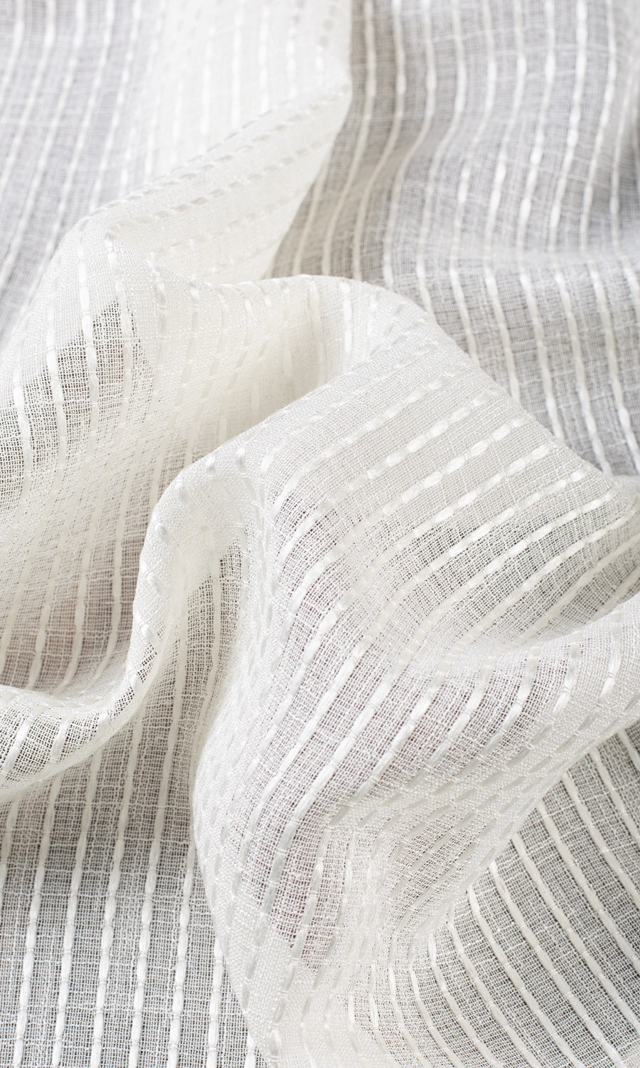Embroidered Striped Sheer Made-to-Measure Curtains (Pearl White)