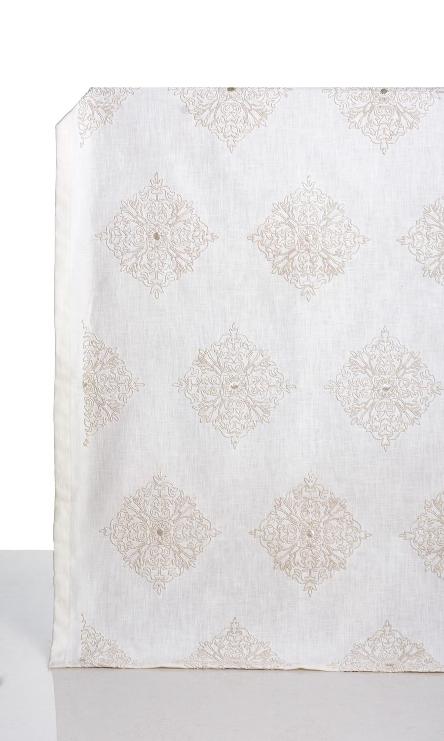 Poly-Linen Embroidered Curtains / Drapes / Window Drapery Panels (White/ Cream)