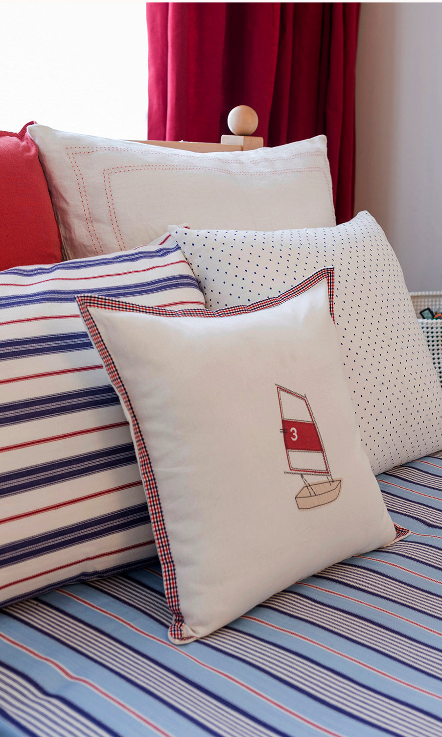 Cotton Window Treatments Fabric By the Metre (Red/ Blue)