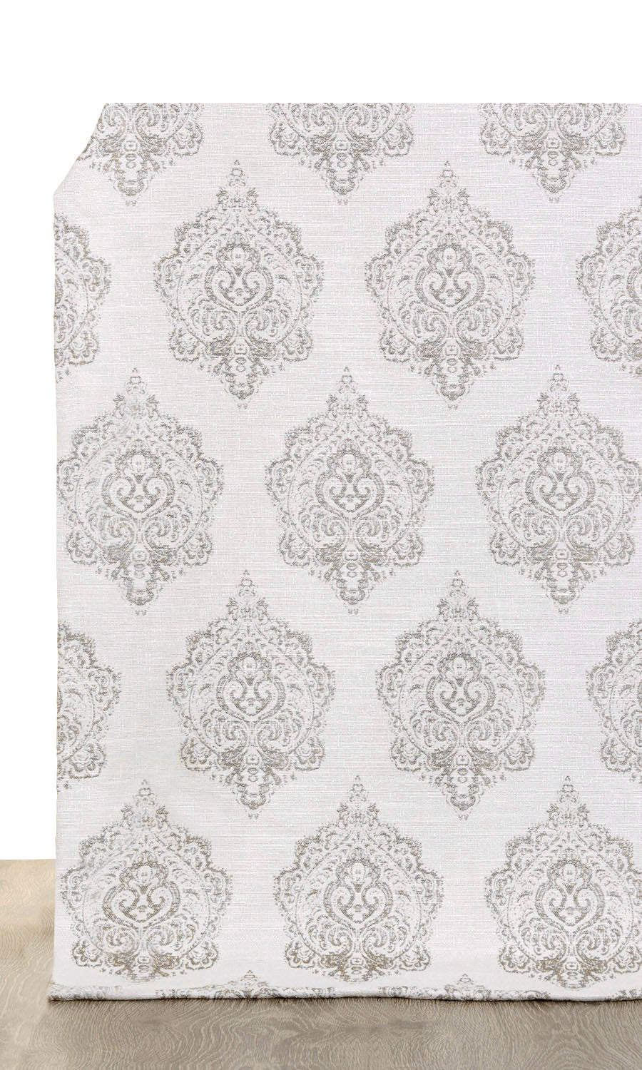 Damask Poly-Cotton Window Treatments Fabric Sample (Off White/ Gray)