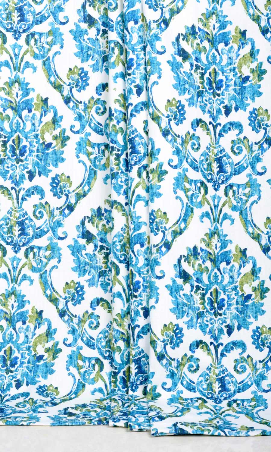 Damask Print Window Treatments Fabric Sample (Blue/ Green)