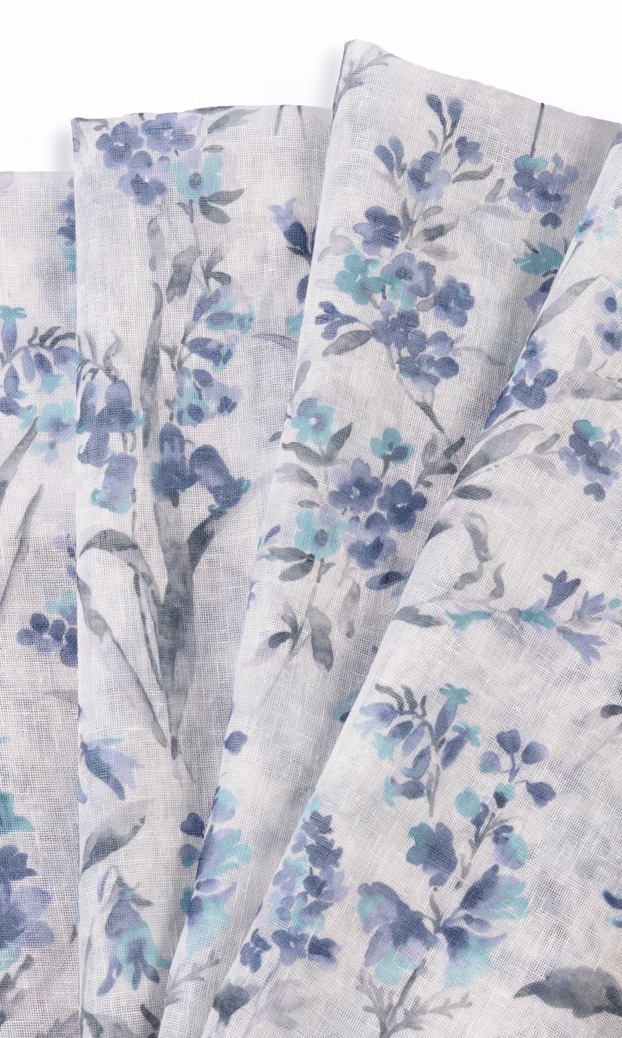 Sheer Floral Print Fabric Material By the Metre (Blue/ Grey)