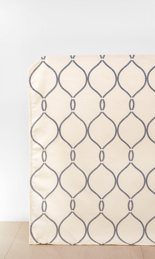Ogee Patterned Drapery (White/ Blue)