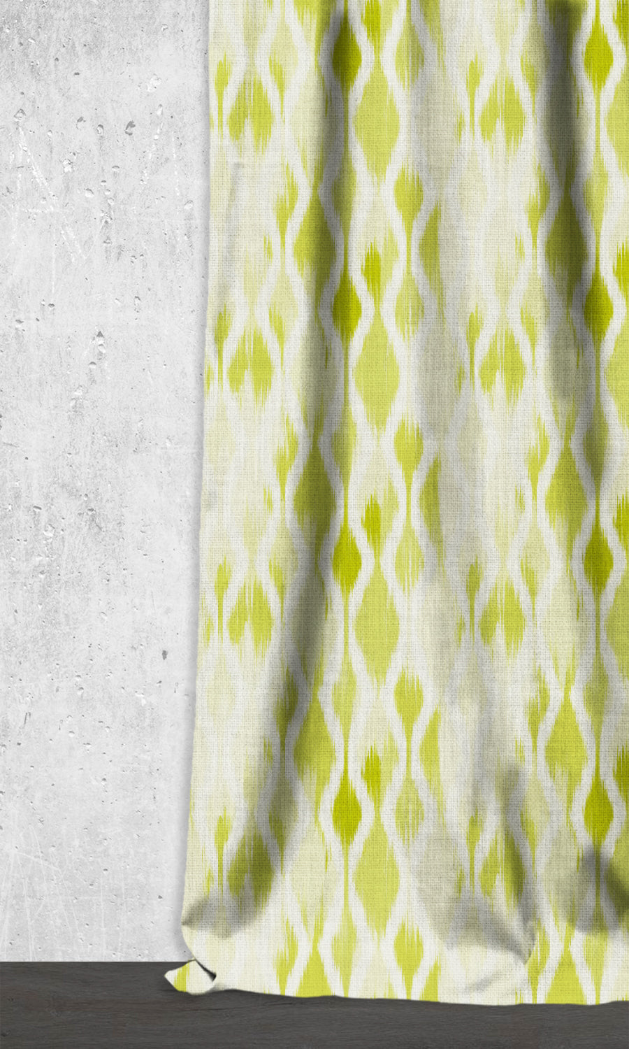 Ikat-Style Home Décor Fabric By the Metre (White/ Pear Green)