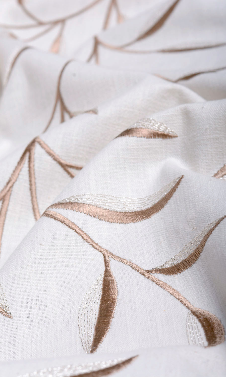 Floral Embroidery Pinch Pleat, Rod Pocket, Eyelet Curtains (Cream)