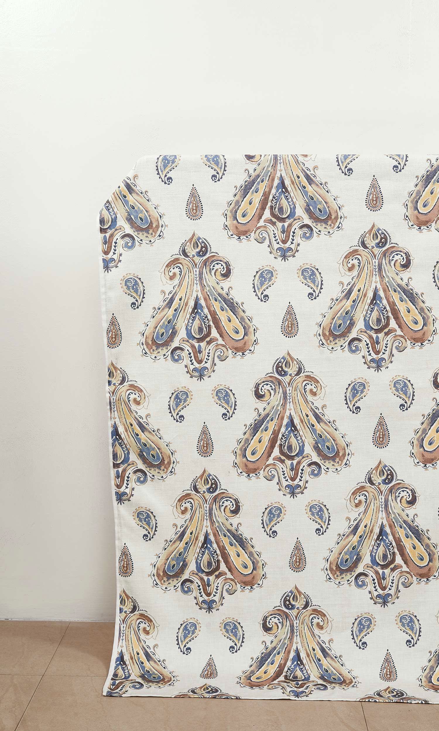 Paisley Print Window Treatments Fabric Sample (Brown/ Blue)