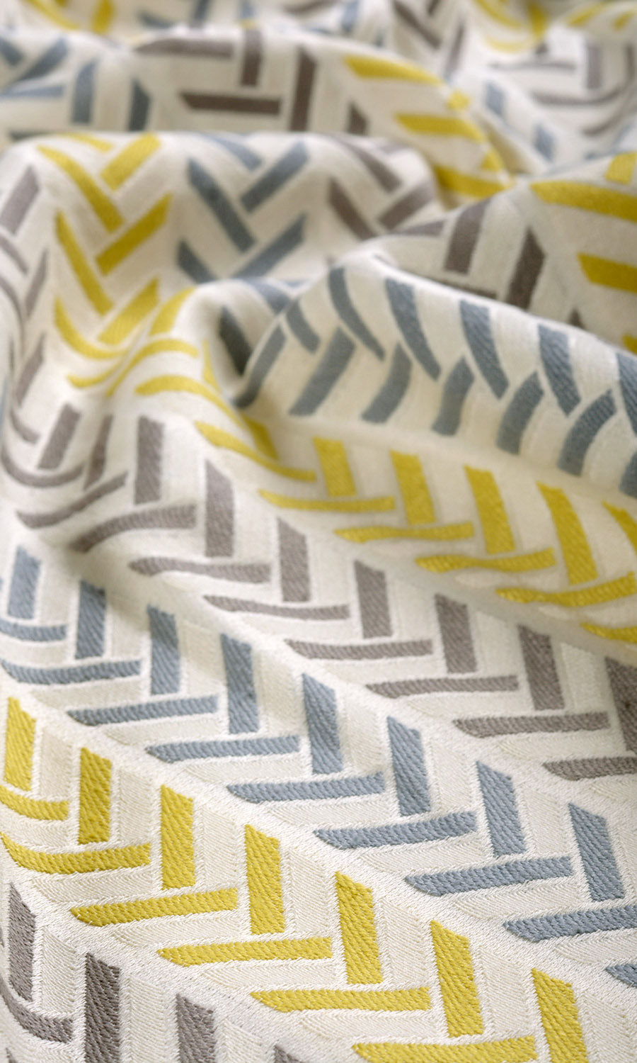 Herringbone Curtains / Drapes / Window Drapery Panels (Yellow/ Steel Blue/ Grey)