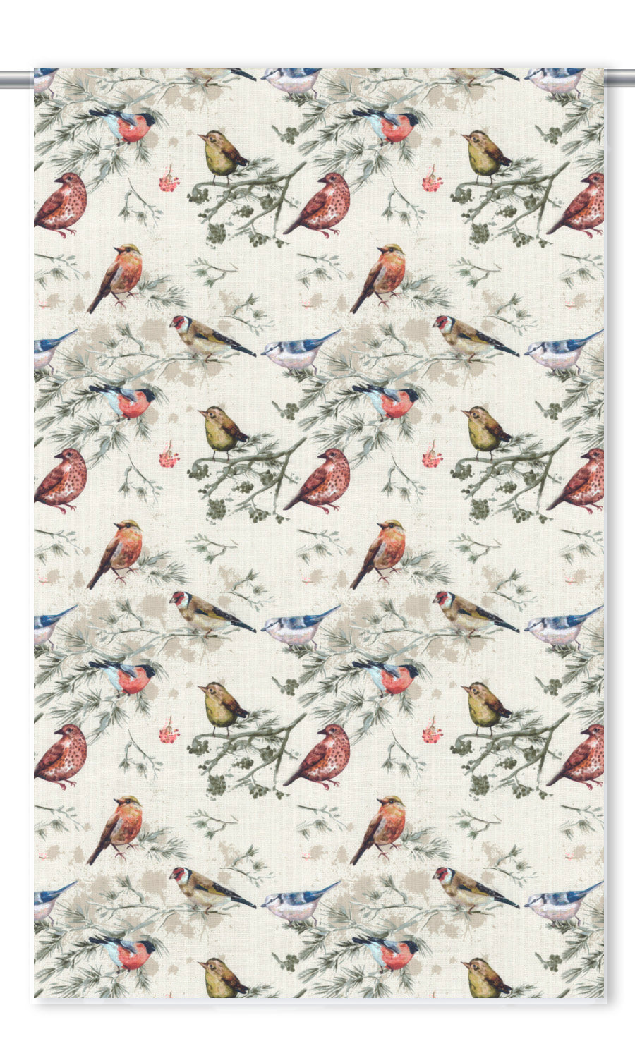 Bird-Print Cotton Drapes for Living, Bedroom, Kitchen, Bathroom (Red/ Gray/ Blue/ Beige)