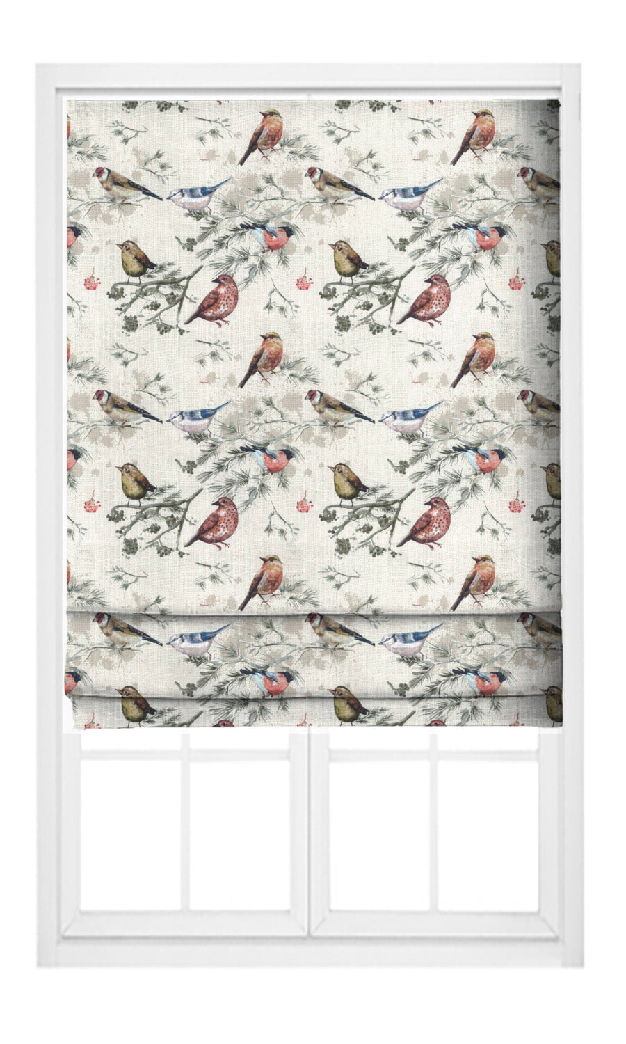 Bird-Print Cotton Pinch Pleat, Rod Pocket, Eyelet Curtains (Red/ Gray/ Blue/ Beige)
