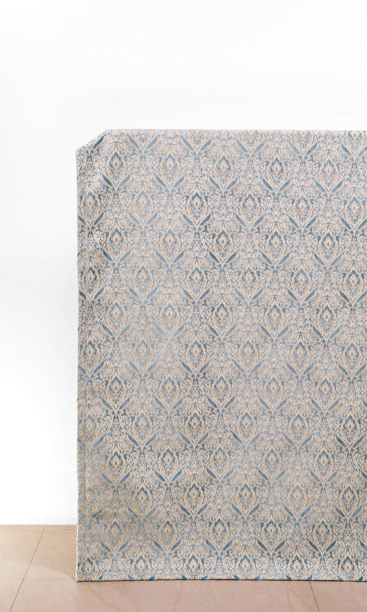 Damask Velvet Drapery (Beige/ Blue)
