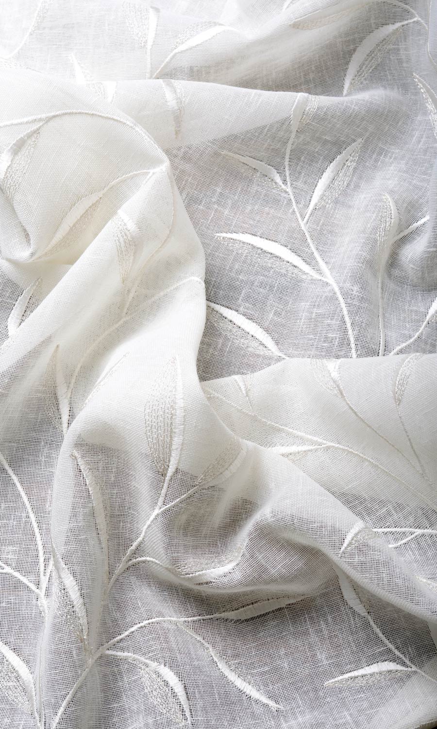 Sheer Floral Embroidery Fabric Material By the Metre (White/ Cream)